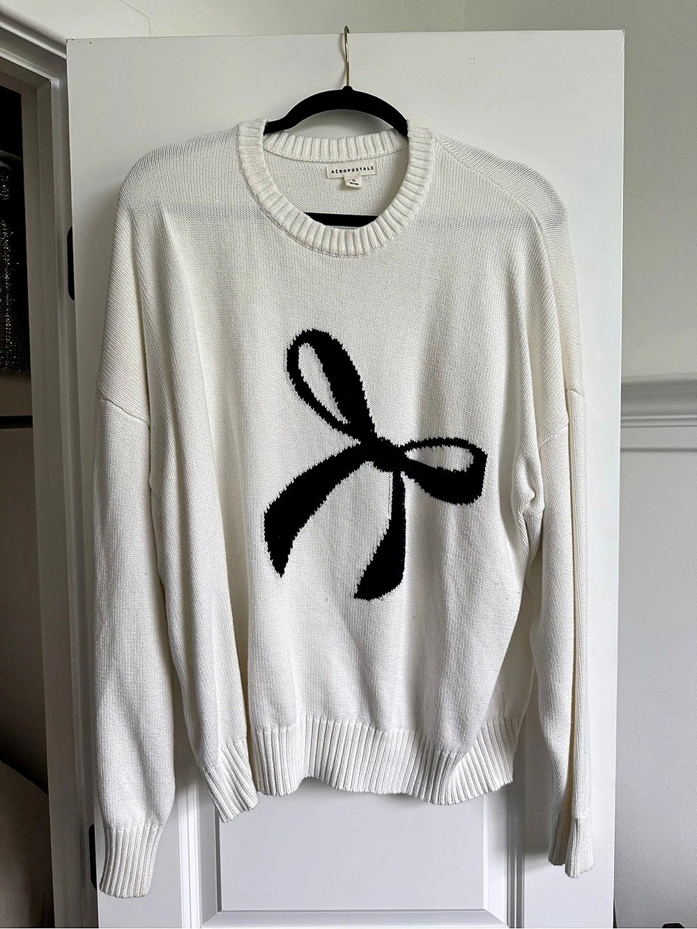 Aeropostale Bow Oversized Crew Sweater White Size Medium